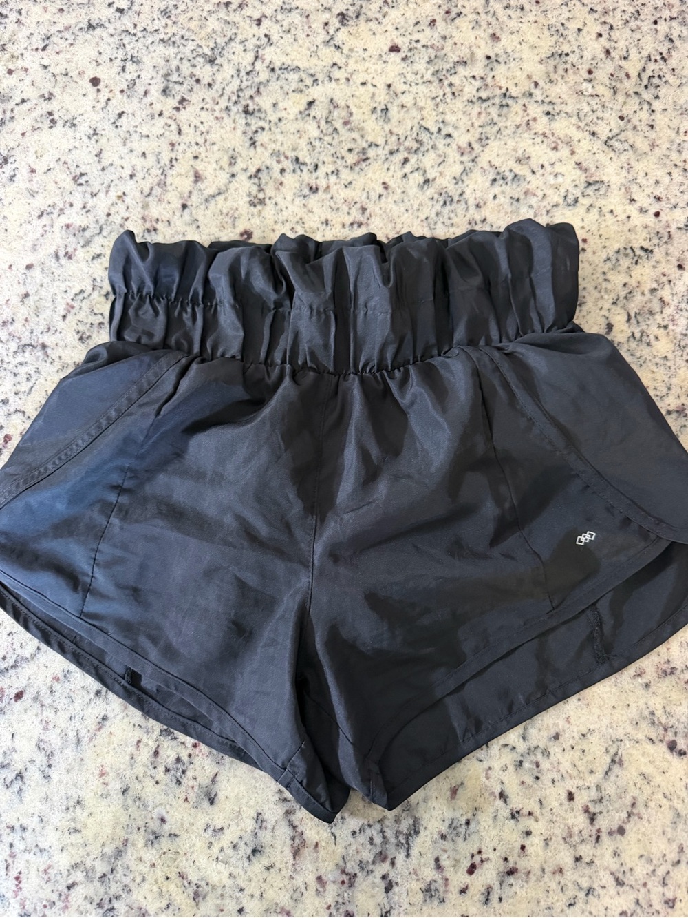 Ruffled Waist Black Women's Athletic Shorts